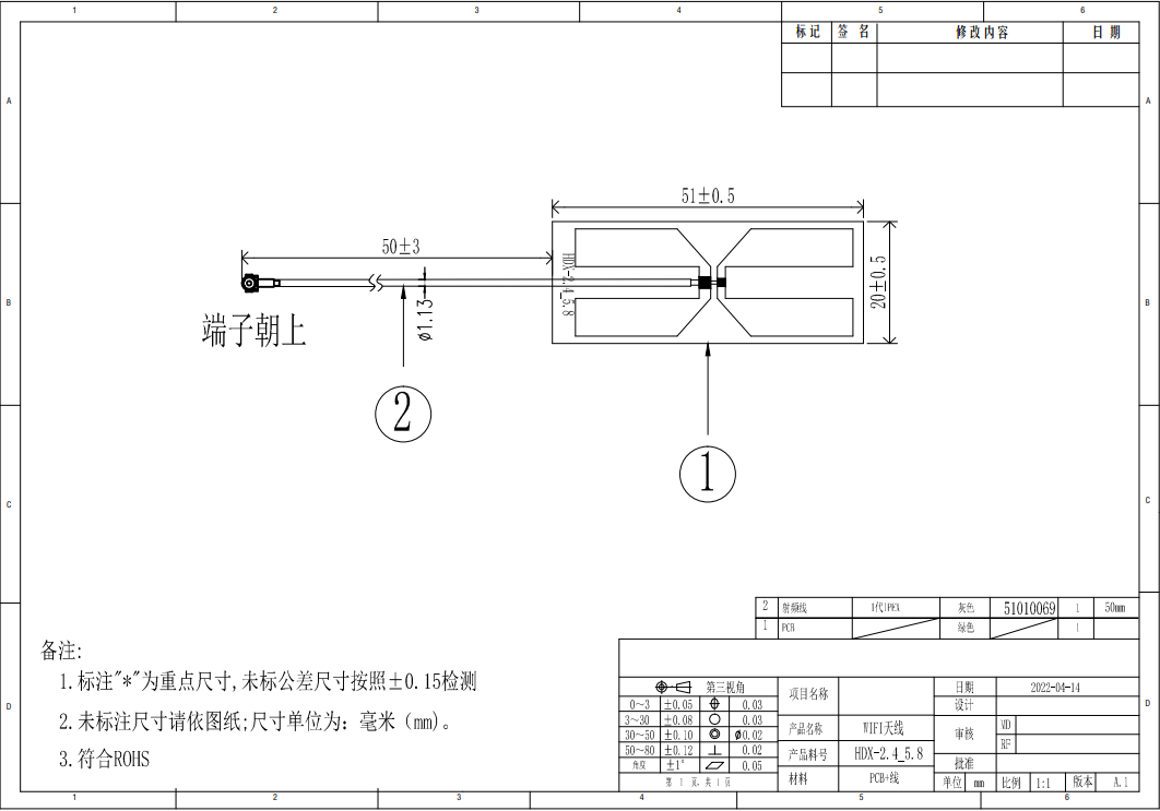 高增益HD2.4G-5.8G/PCB天线 WiFi模块高效率全向天线